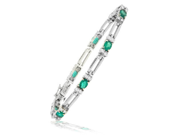 18K White Gold Emerald and Diamond Bracelet