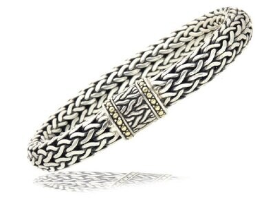 18K Yellow Gold and Silver Cable Mesh Bracelet