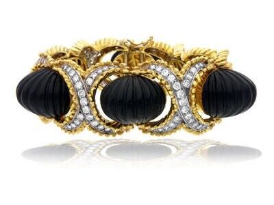 18K Yellow Gold Black Onyx Diamond Bracelet