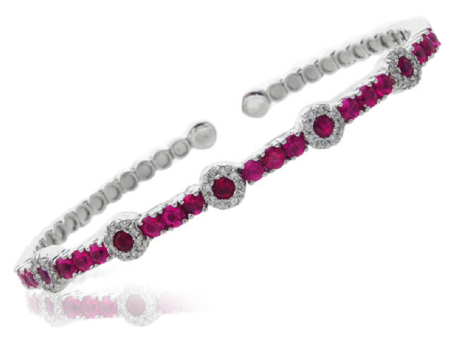 18K White Gold Ruby and Diamond Bangle