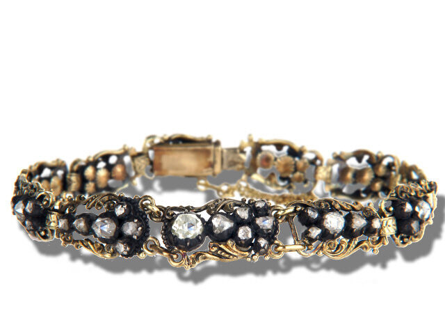 18K Yellow Gold and Silver Antique Diamond Bracelet