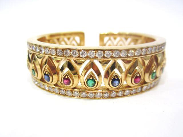 18K Yellow Gold Cartier Ruby, Sapphire, Emerald and Di