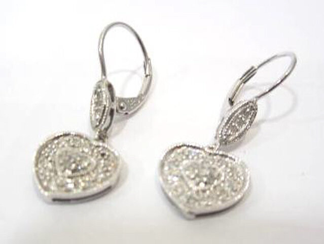 14K White Gold Diamond Earrings Heart Drop
