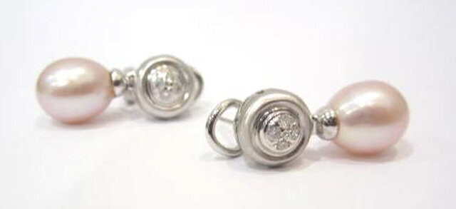 14K White Gold Pearl and Diamond Earrings