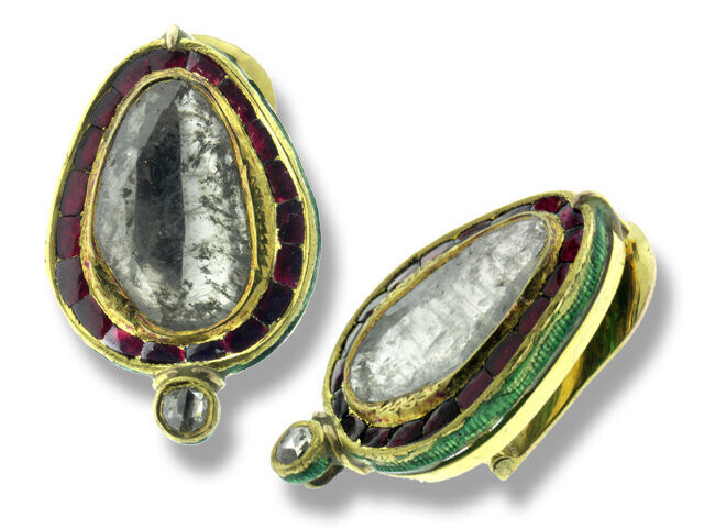 14K Yellow Gold Indian Style rose cut Diamond Earrings