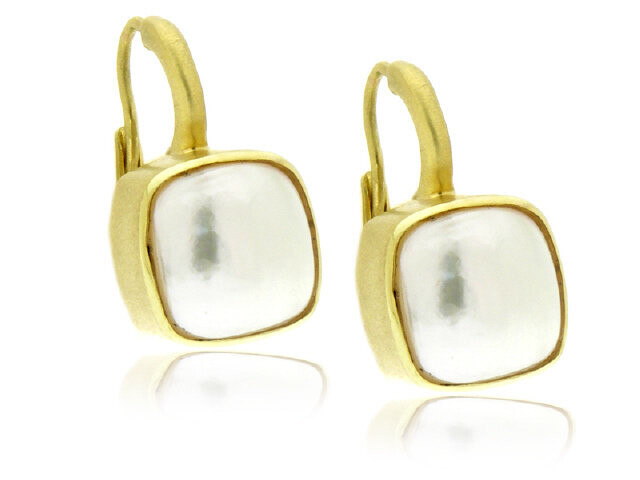 14K YELLOW GOLD MOBE PEARL SQUARE WIRE EARRINGS