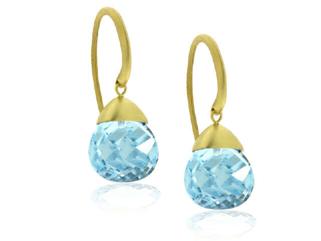 14K YELLOW GOLD FACETED BLUE TOPAZ WIRE EARRINGS