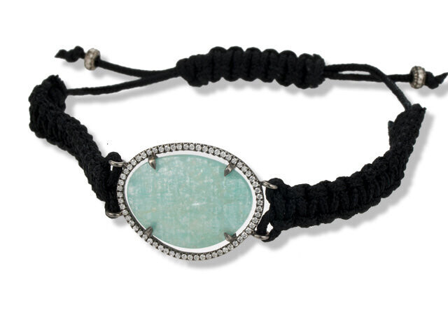Sterling Silver Green Quartz and Diamond Macrame Brace