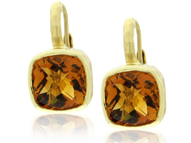 14K YELLOW GOLD CITRINE SQUARE WIRE EARRINGS