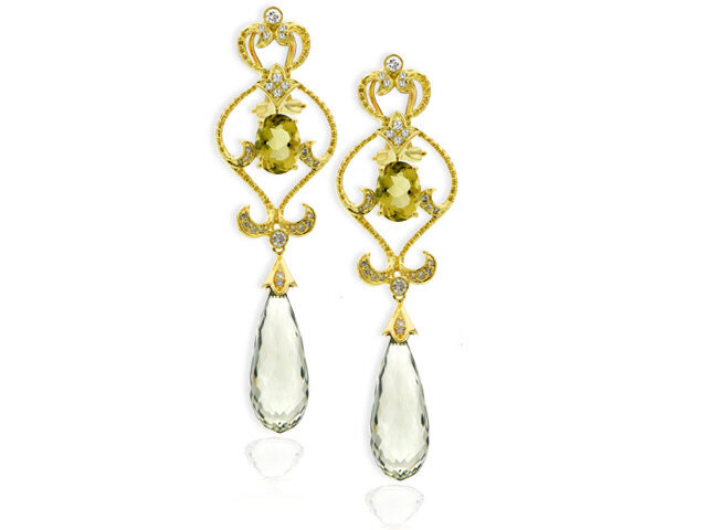 14k yellow gold diamond & Green Amethyst and Peridot