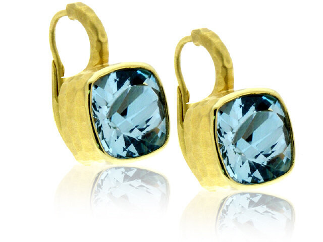 14K YELLOW GOLD BLUE TOPAZ SQUARE WIRE EARRINGS