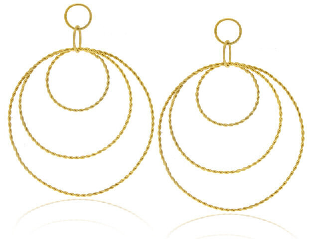 14K YELLOW GOLD ROPE DESIGN TRIPLE HOOP EARRINGS