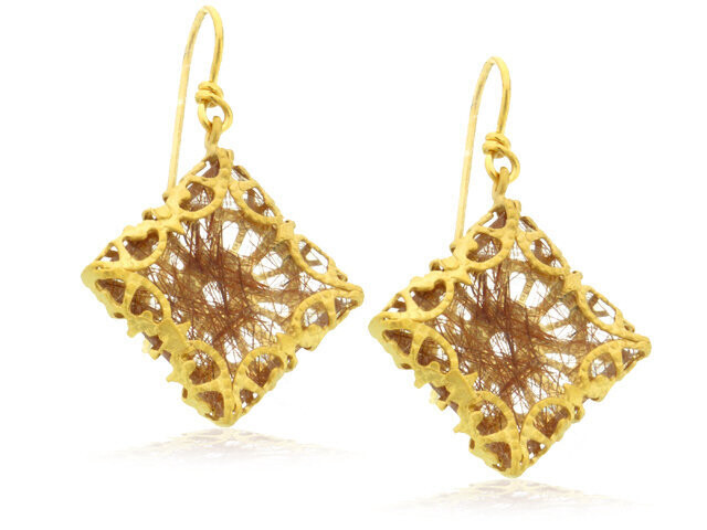 14k yellow gold rutilated quartz earring