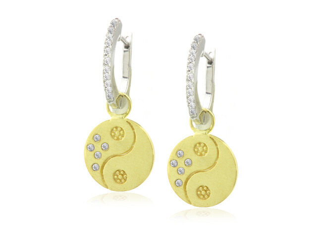 14K WHITE AND YELLOW GOLD YING YANG DIAMOND EARRINGS