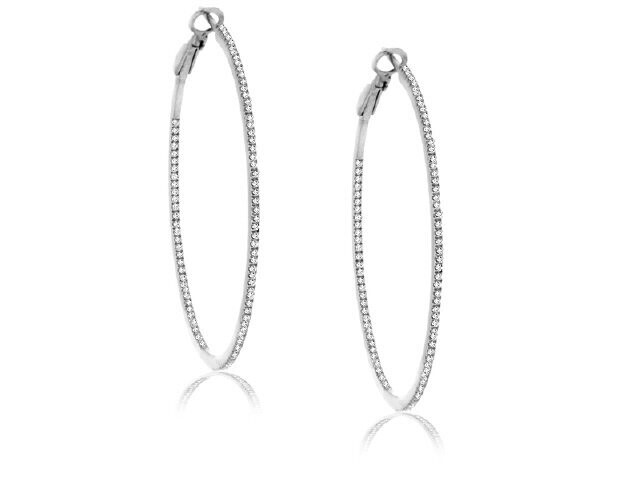 18K B/G 2 1/2" DIAMOND HOOP EARRINGS