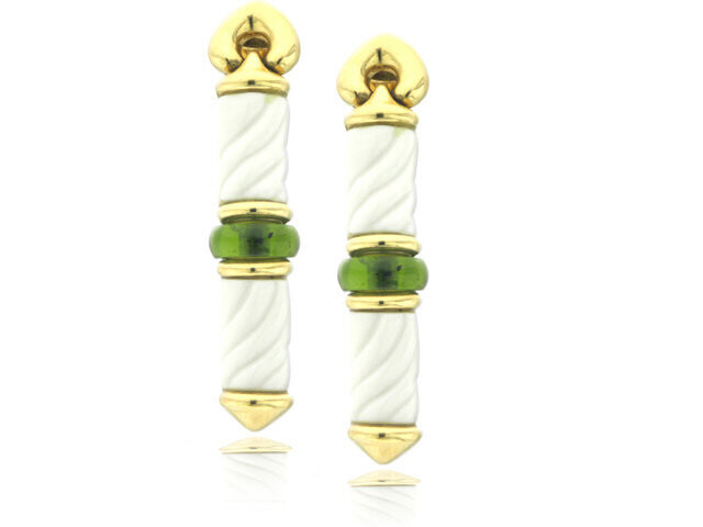 18k Bulgari Earrings with Peridot & White Ceramic