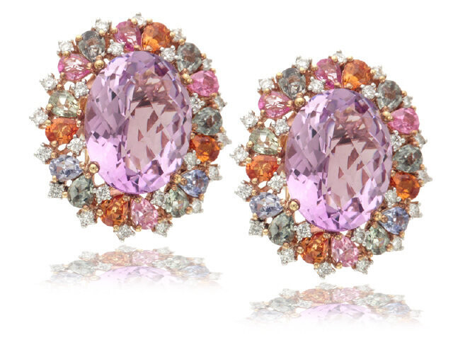 18 Karat Rose Gold Button Earrings with Faceted Ameth