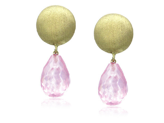 14KY PINK QUARTZ DANGLE EARRRINGS