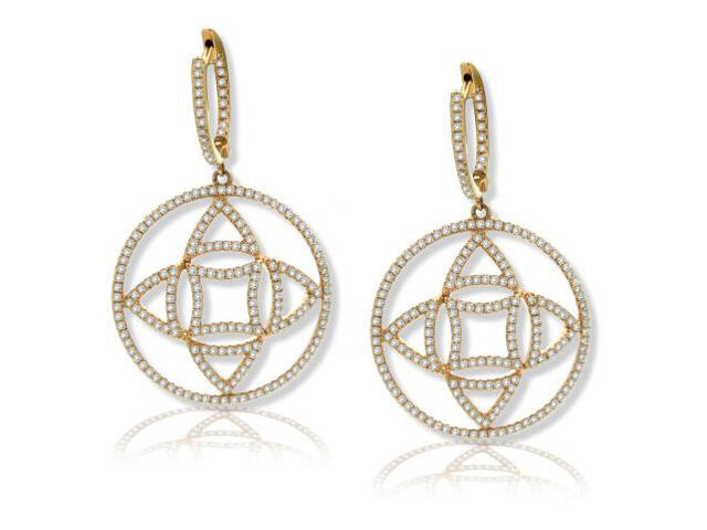 18K ROSE GOLD DIAMOND CIRCLE WITH 4 POINT STAR EARRINGS