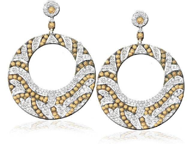 18K WHITE GOLD COGNAC DIAMOND & DIAMOND EARRINGS