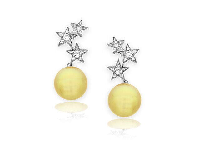 Golden South Sea Pearl and Diamond Earrings