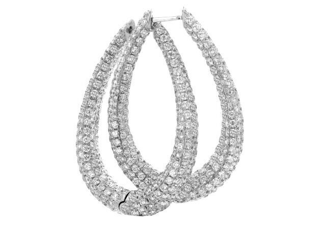 18K WHITE GOLD DIAMOND OVAL HOOP EARRINGS