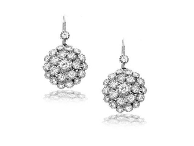 18K WHITE GOLD LARGE BUTTON FLOWER EARRINGS