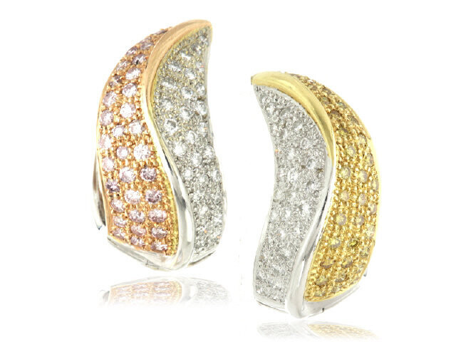 18K WHITE GOLD PINK WHITE AND YELLOW DIAMOND EARRIINGS