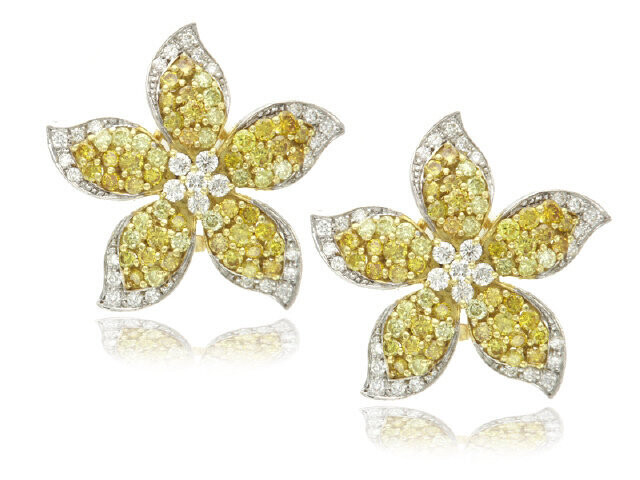 18K WHITE GOLD PINK WHITE AND YELLOW DIAMOND EARRIINGS