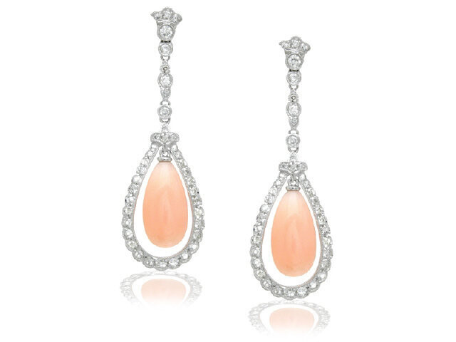 18K WHITE GOLD PINK CORAL EARRINGS