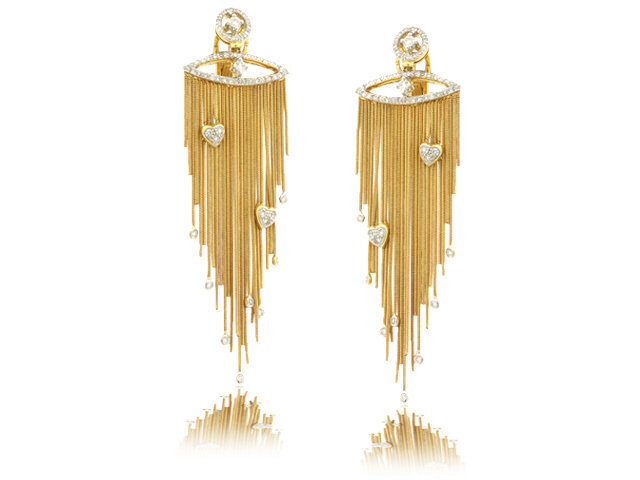 18K Yellow Gold Spaghetti style Diamond Earrings