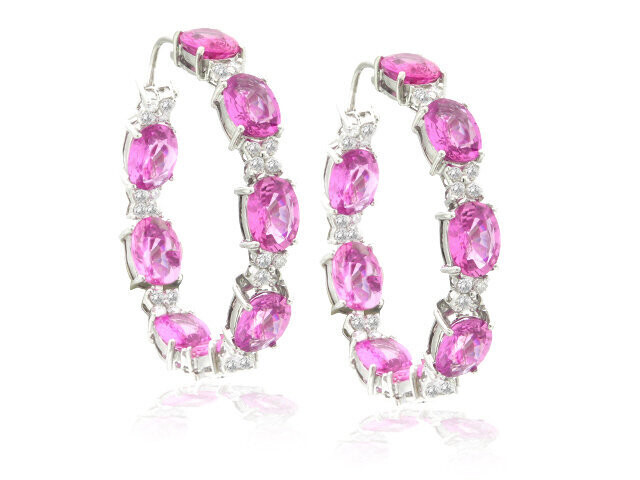 18k white gold pink saphire & diamond hoops