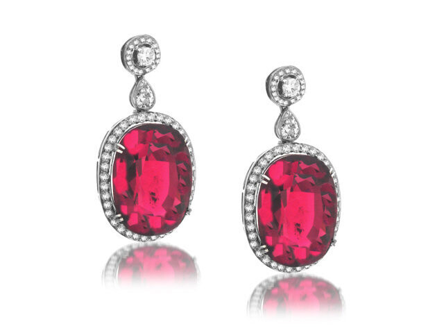 18K WHITE GOLD RUBELITE & DIAMOND EARRINGS
