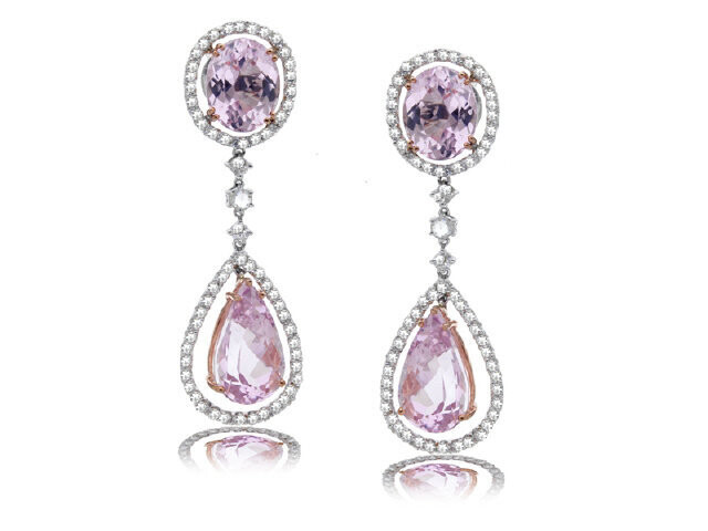 18K WHITE GOLD DIAMOND & PINK KUNZITE EARRINGS