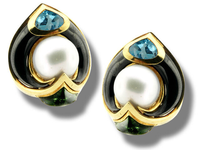 18K Yellow Gold Marina B South Sea Pearl Earrings