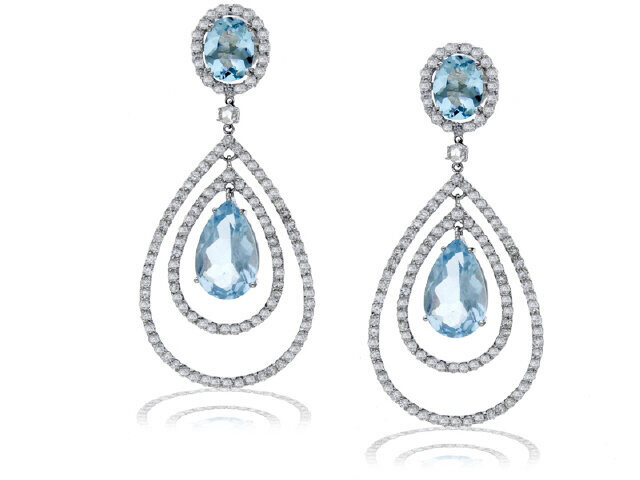 18K WHITE GOLD DIAMOND & AQUAMARINE EARRINGS