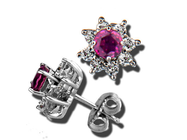 18K White Gold, Ruby and Diamond Earrings