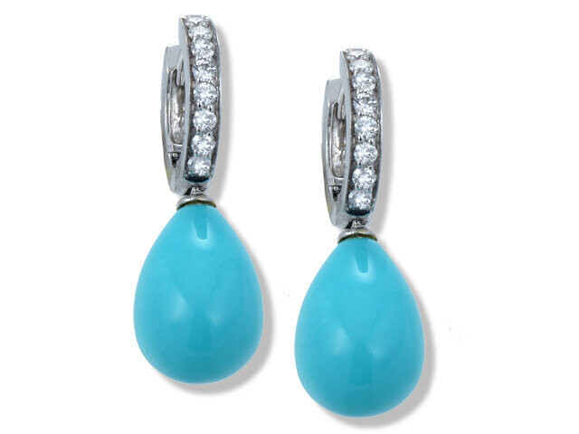 18K White Gold Loffredo Turquoise and Diamond Earrings