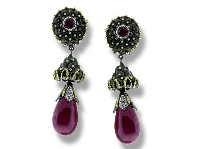 18K Yellow Gold Burma Ruby and Diamond Earrings