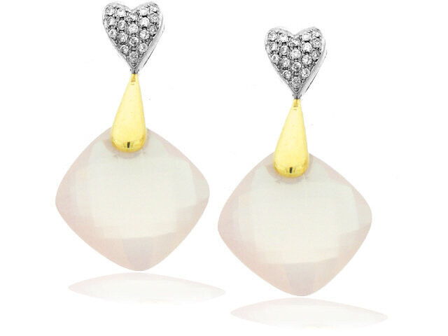 18k yellow /white gold Rose Quartz & Diamond Earring