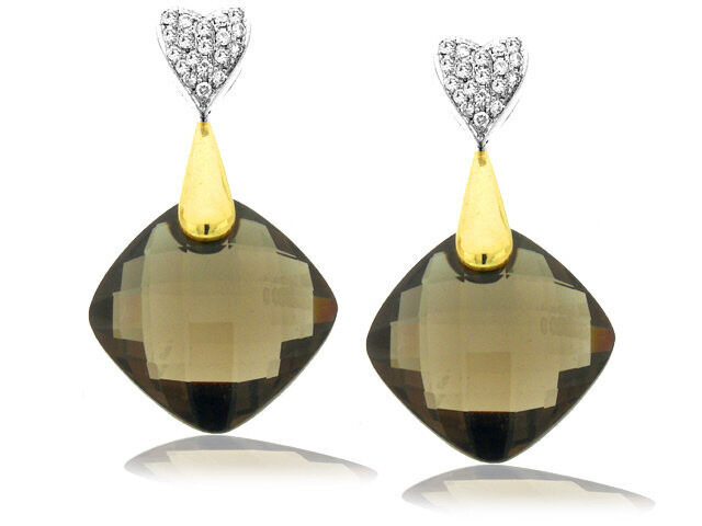 18k yellow white Smokey Topaz & Diamond Earrings