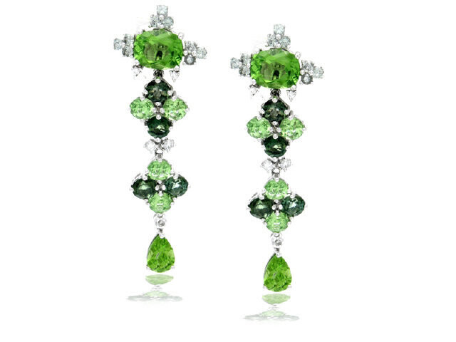 18KW GREEN SAPHIRE GREEN TOURMELINE DANGLE EARRINGS