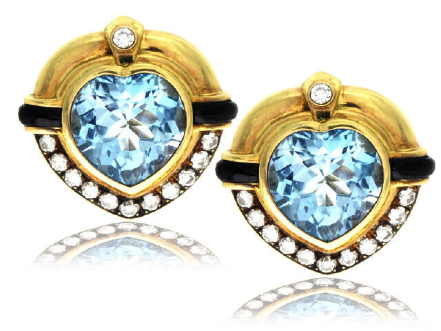 18KY BLUE TOPAZ ONYX EARRINGS