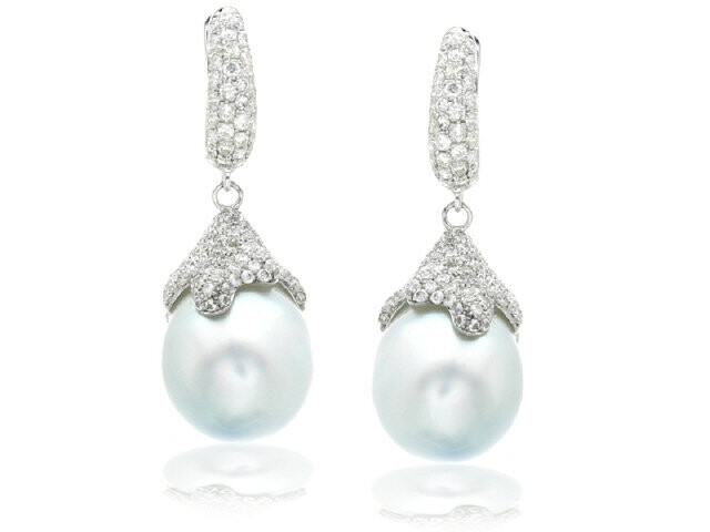 18KW GRAY PEARL DIAMOND EARRINGS