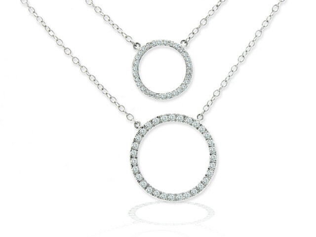 14k White Gold Big circle Diamond Necklace