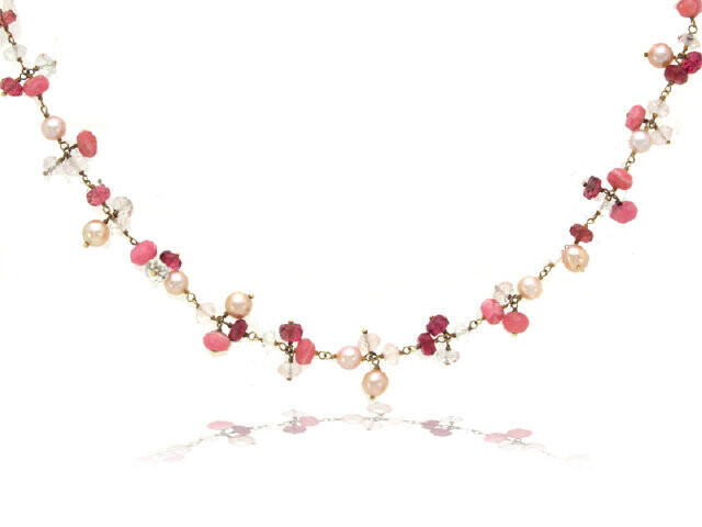 14KY PINK TOURM PEARL BRIOLETTE NECKLACE