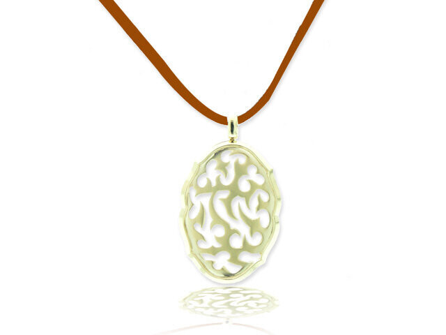 14K Yellow Gold Cut Out Geometric Design Pendant on Suede