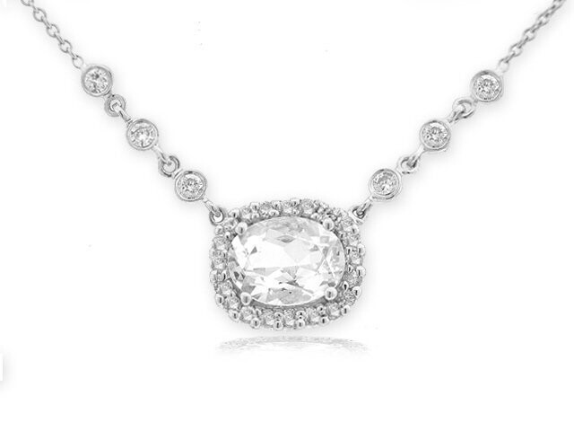 14K WHITE GOLD DIAMOND & QUARTZ NECKLACE