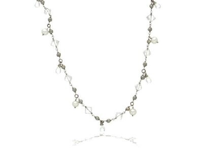 14K White Gold Cultured Pearls and Quartz Briolette Necklace