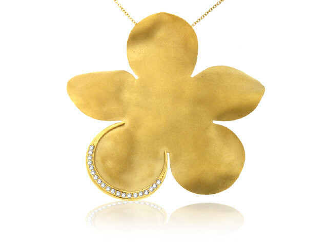 14K YELLOW GOLD LG. FLOWER ONE PETAL DIAMOND NECKLACE